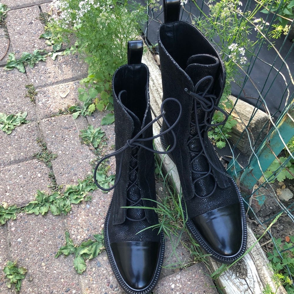 Inch2 Brogue Black Leather Lace Up Combat Boots Size 39 - 8 - Picture 2 of 8